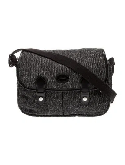 Pre-owned Longchamp Tweed Crossbody Bag In Black