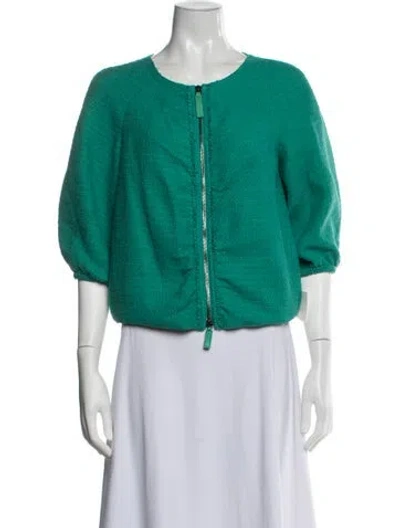 Pre-owned Longchamp Tweed Pattern Jacket In Green
