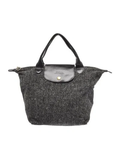 Pre-owned Longchamp Tweed Top Handle Bag In Grey