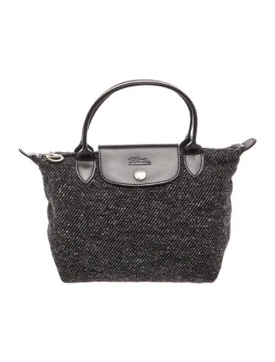 Pre-owned Longchamp Tweed Top Handle Bag Vintage In Grey