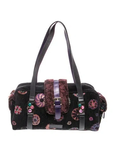 Pre-owned Longchamp Velvet Shoulder Bag In Black
