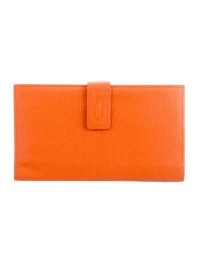 Pre-owned Longchamp Vintage Calf Leather Continental Wallet In Orange