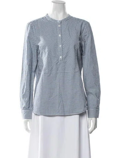 Pre-owned Longchamp Vintage Plaid Print Top In Blue