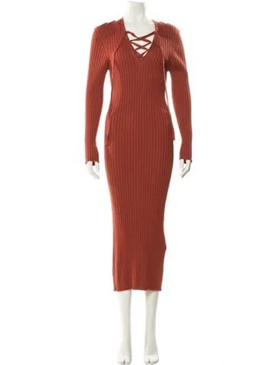 Pre-owned Longchamp Virgin Wool Long Dress In Orange