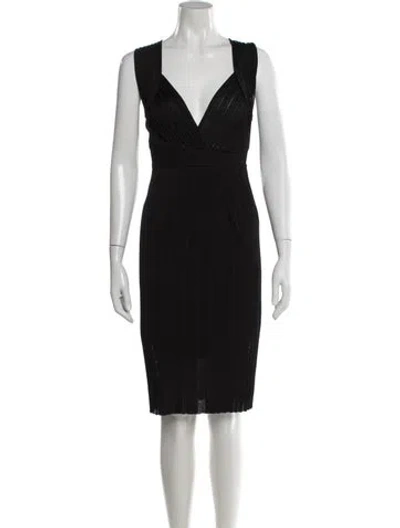 Pre-owned Longchamp V-neck Knee-length Dress In Black