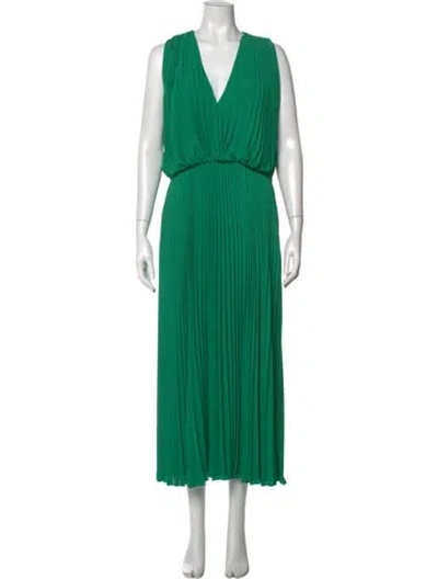 Pre-owned Longchamp V-neck Midi Length Dress In Green