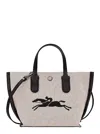 Longchamp White Handbag With Adjustable And Removable Shoulder Strap And Logo Lettering On The Front In Cotton