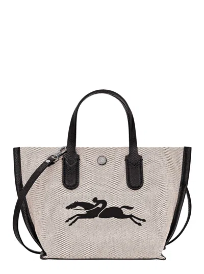 Longchamp White Handbag With Adjustable And Removable Shoulder Strap And Logo Lettering On The Front In Cotton