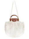 Longchamp Le Pliage Filet White Handbag With Engraved Logo In Mesh Woman In White
