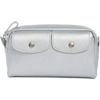 Longchamp Wide Cosmetic Case In Silver