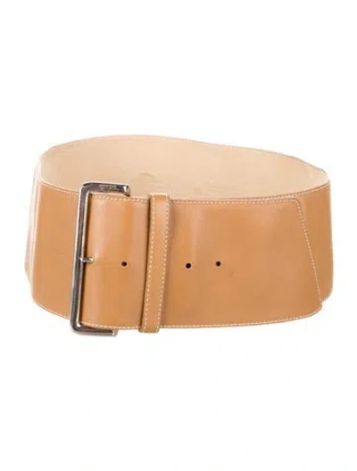 Pre-owned Longchamp Wide Leather Waist Belt In Brown