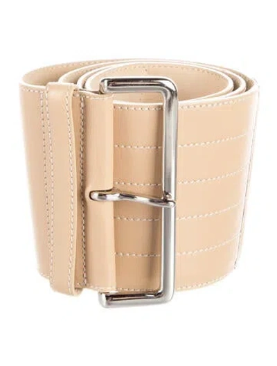 Pre-owned Longchamp Wide Leather Waist Belt In Neutrals