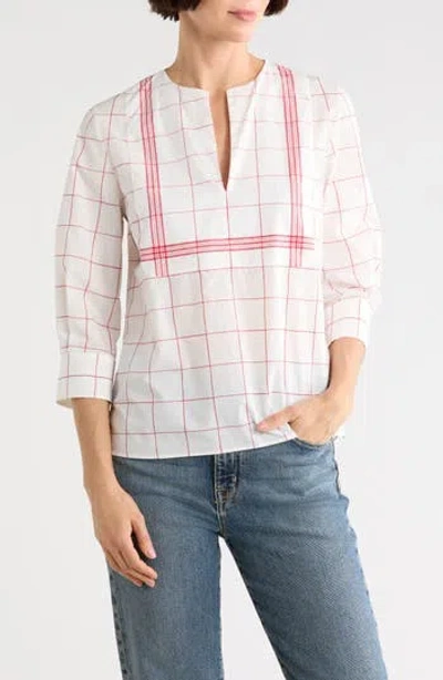 Longchamp Windowpane Print Cotton Top In White