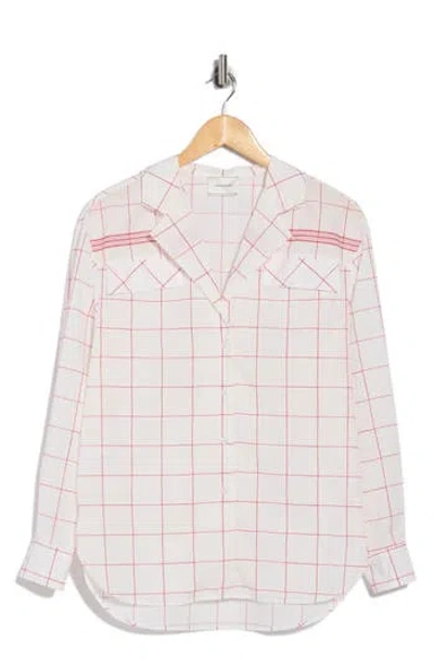 Longchamp Windowpane Print Long Sleeve Button-up Shirt In White