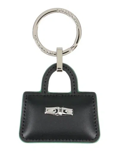 Longchamp Woman Key Ring Black Size - Leather In Metallic