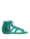 Longchamp Woman Sandals Emerald Green Size 10 Soft Leather