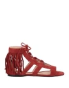 Longchamp Woman Sandals Rust Size 10 Soft Leather In Red
