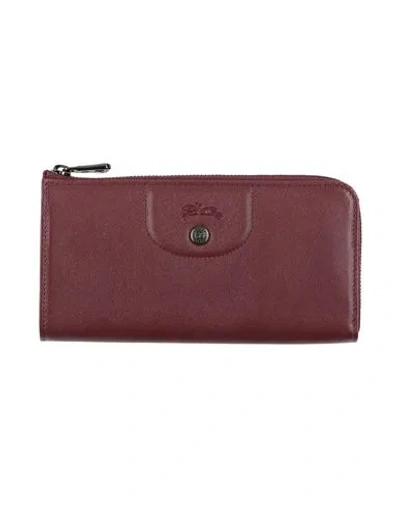 Longchamp Woman Wallet Burgundy Size - Lambskin, Cowhide