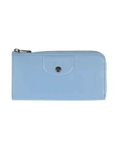 Longchamp Woman Wallet Light Blue Size - Lambskin, Cowhide