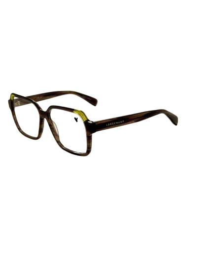 Longchamp Women's 55 Mm Striped Brown Olive Eyeglasses In Black