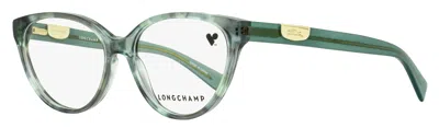 Longchamp Women's Cat Eye Eyeglasses Lo2764 410 Textured Azure 53mm In Green
