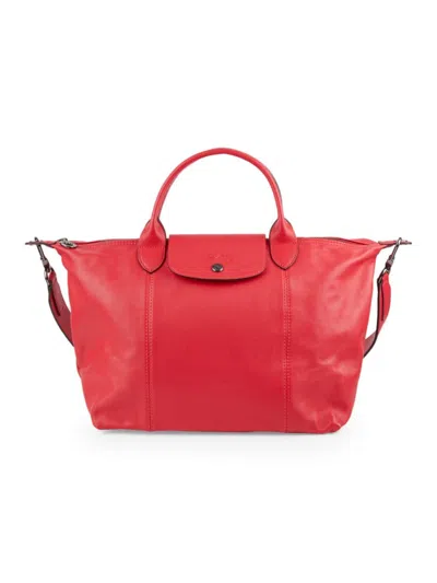 Longchamp Women's Le Pliage Leather Top Handle Bag In Red