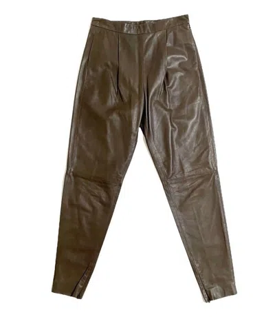 Longchamp Women's Leather High Waist Pleated Pencil Pants In Brown