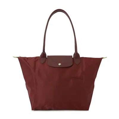 Pre-owned Longchamp Women's  Le Pliage Green L Shoulder Bag In Wine In Burgundy