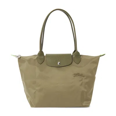 Pre-owned Longchamp Women's  Le Pliage Green M Shoulder Bag In Khaki In Brown
