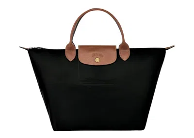 Pre-owned Longchamp Women's  Le Pliage Top Handle Bag M In Black