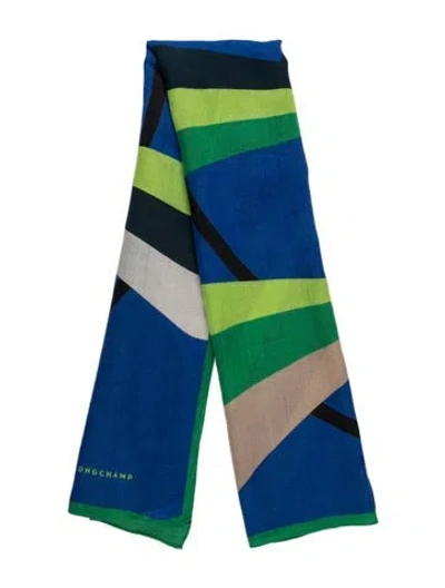 Pre-owned Longchamp Wool Colorblock Pattern Scarf In Blue