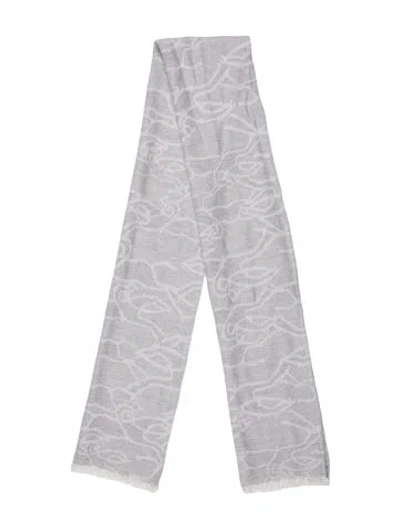 Pre-owned Longchamp Wool Printed Shawl In Gray