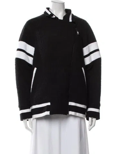 Pre-owned Longchamp Wool Striped Bomber Jacket In Black