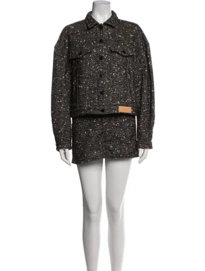 Pre-owned Longchamp Wool Tweed Pattern Skirt Set In Black