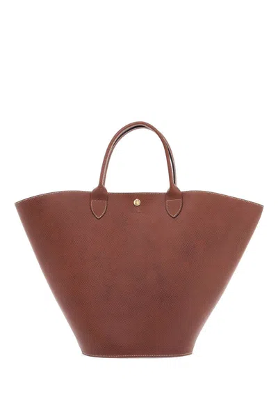Longchamp Leather Shoulder Bag With Engraved Logo In Brown