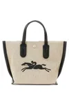 Longchamp Textured Cotton Handbag With Leather Handles In Multi