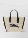 Longchamp Textured Cotton Handbag With Leather Handles