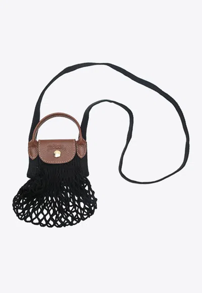 Longchamp Xs Le Pliage Filet Mesh Bag In Black