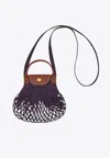 Longchamp Le Pliage Filet Black Handbag With Engraved Logo In Mesh Woman In Purple