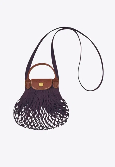 Longchamp Le Pliage Filet Black Handbag With Engraved Logo In Mesh Woman
