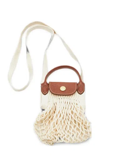 Pre-owned Longchamp Xs Le Pliage Mesh Crossbody Bag In White