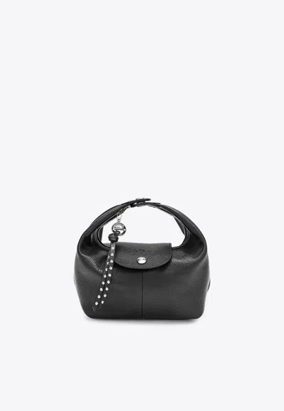 Longchamp Xs Le Pliage Xtra Leather Top Handle Bag In Black