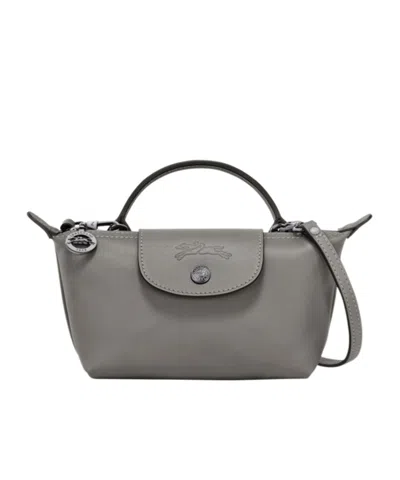 Longchamp Xs Le Pliage Xtra Pouch Leather Tote Bag In Gray