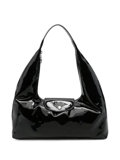 Longchamp Xtra L Le Pliage Patent-finish Shoulder Bag In Black