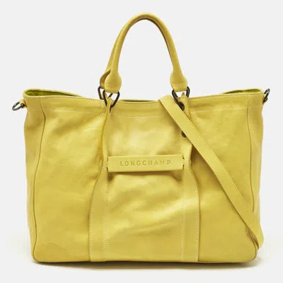 Pre-owned Longchamp Yellow Leather Large 3d Tote