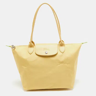 Pre-owned Longchamp Yellow Nylon And Leather Le Pliage Tote