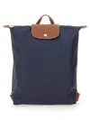 Longchamp Le Pliage Original M Backpack Fabric Leather In Blue