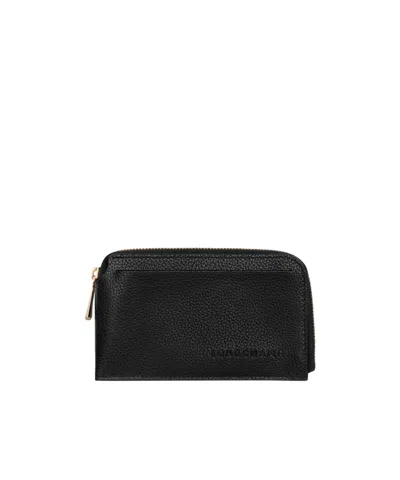 Longchamp Long Rectangle Mini Leather Wallet With Zip Closure In Black