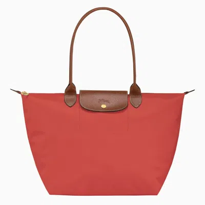 Longchamp Tomato Coloured Le Pliage Original L Bag In Black