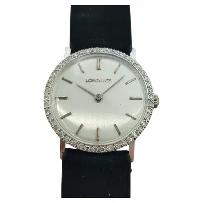 Pre-owned Longines 14k White Gold 28mm 1960s Ladies Cocktail Diamond Hand Wind Watch Ra654